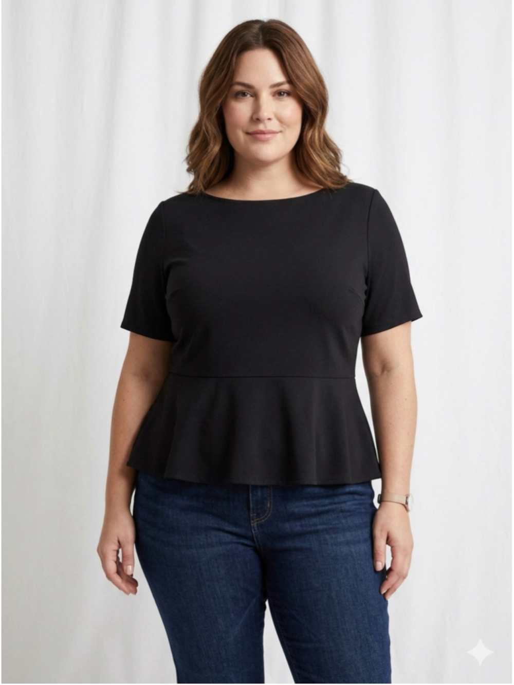 Women's Talbots Black Peplum Short Sleeve Tee Size XLP. 1980